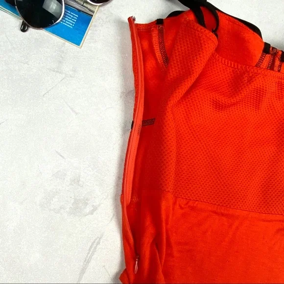 Vibrant Orange & black body suit top w/ geomagnetic black line detail - Picture 10 of 10